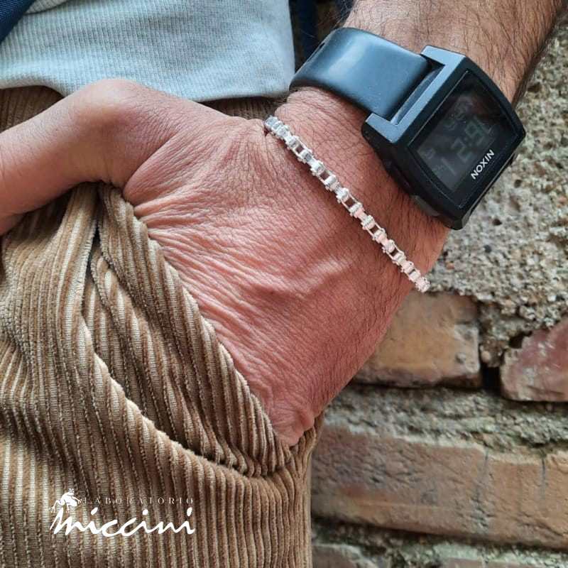 bracciale da uomo in argento a forma di catena di bicicletta