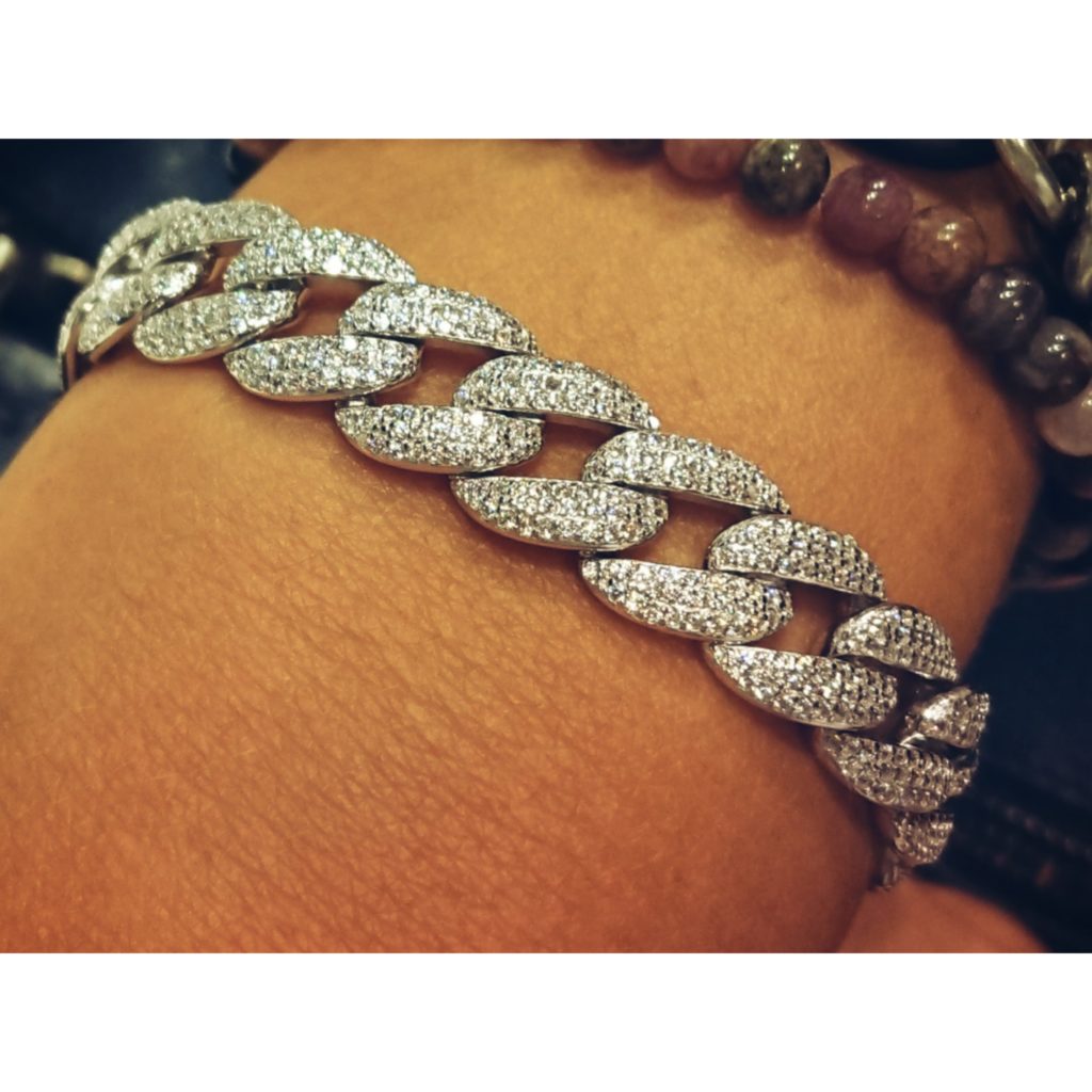 Bracciale groumette e zirconi in argento