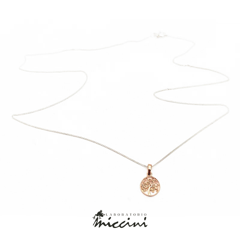 collana in argento con ciondolo albero della vita in oro rosa