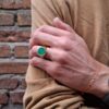 Anello malachite in argento dorato