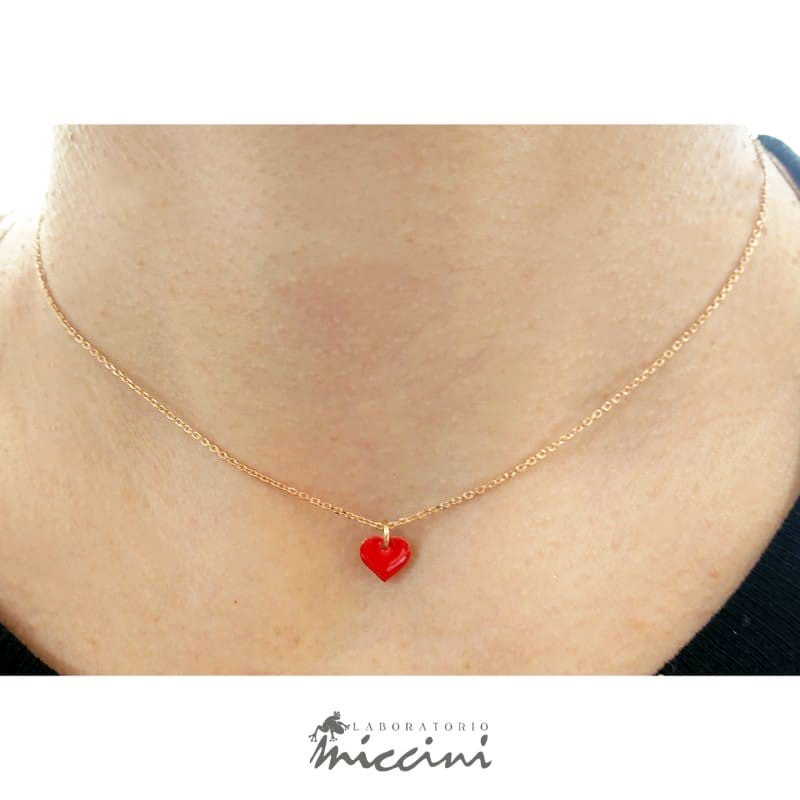 Collana cuore rosso in argento rosato - Shop: Laboratorio Miccini