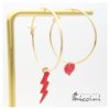 Orecchini cerchio con cuore e fulmine rosso