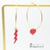 Orecchini cerchio con cuore e fulmine rosso