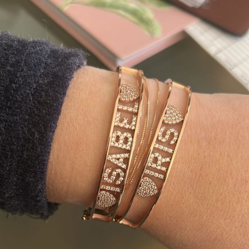 Bracciale Rigido con Nome in argento e zirconi