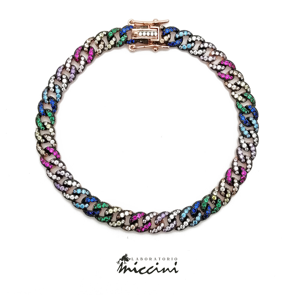 bracciale con zirconi colorati in argento rosato