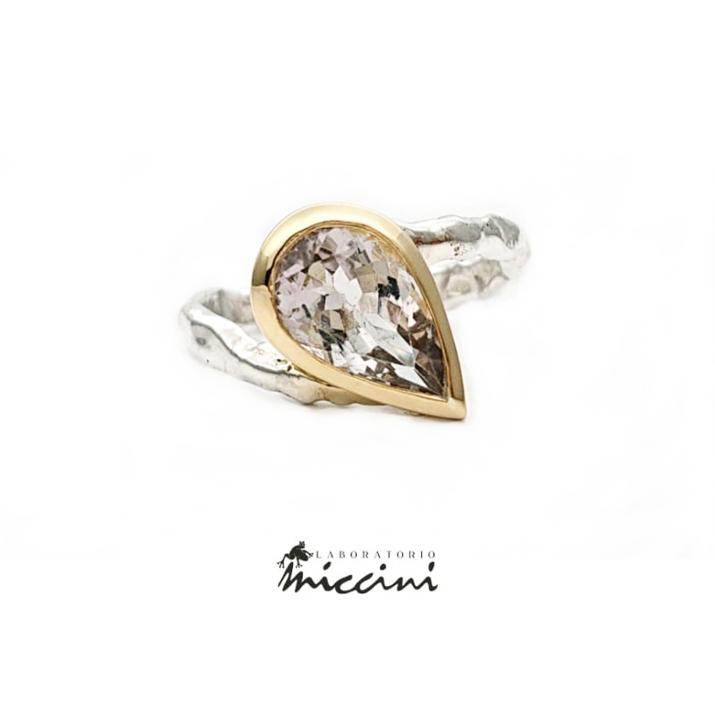 anello in argento e oro 18 kt con morganite