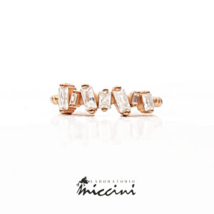 anello con cristalli taglio baguette in argento 925 rosato