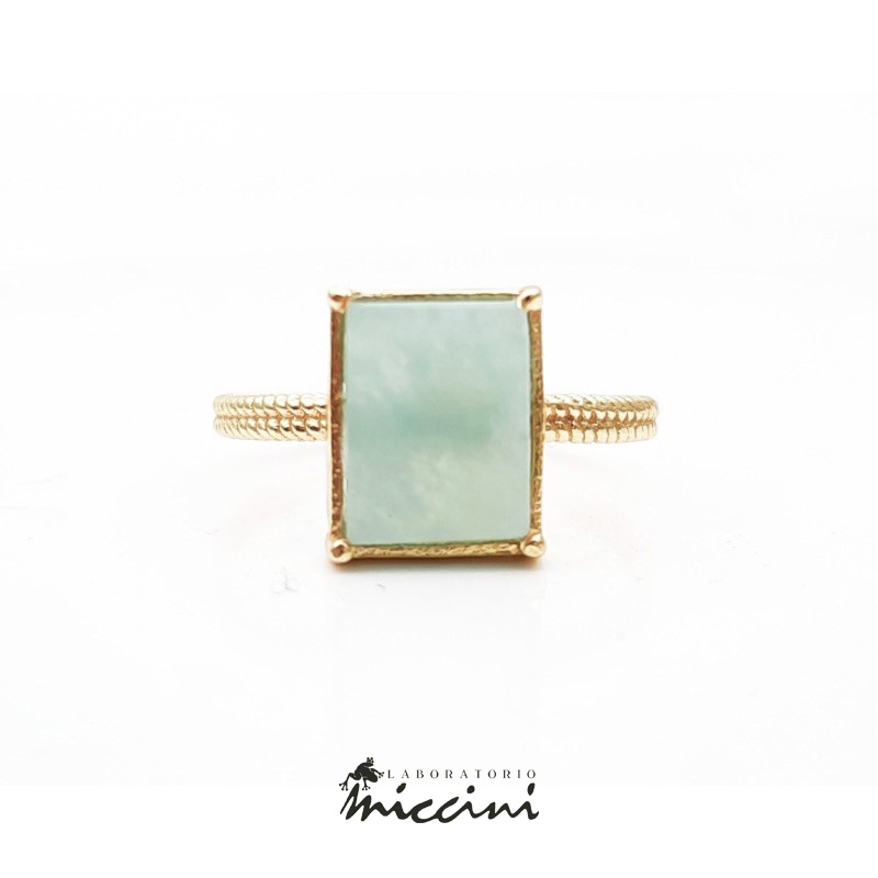 anello con pietra amazzonite in argento dorato