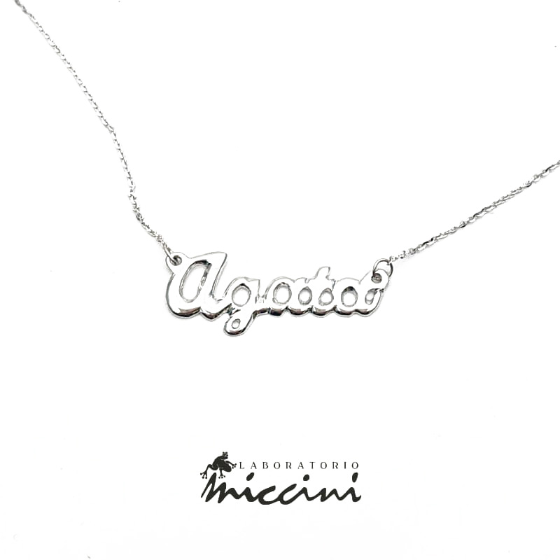 collana in oro bianco con nome realizzata a mano