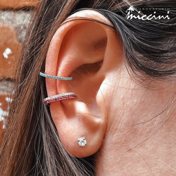 orecchini ear cuff in argento e zirconi colorati