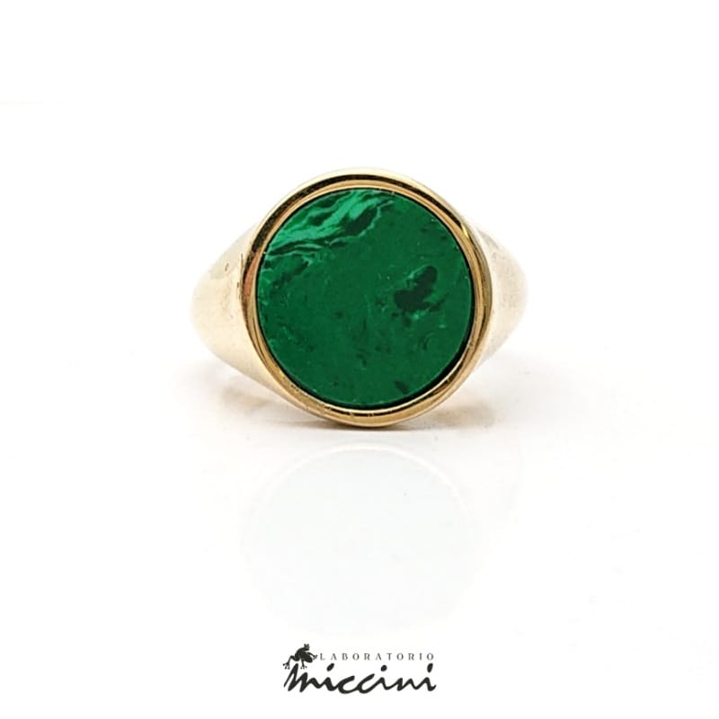 anello da mignolo in argento dorato e malachite