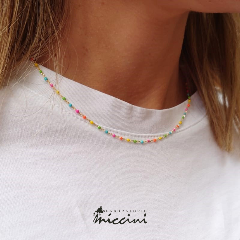 girocollo in argento 925 con perline dai colori fluo