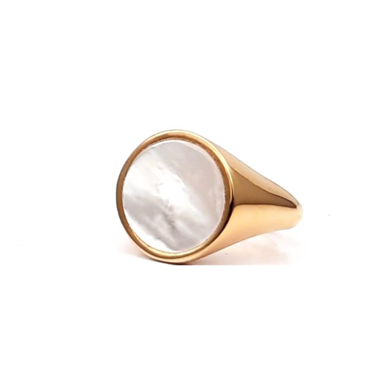 anello da mignolo in argento dorato con madreperla