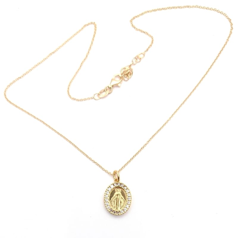 collana con ciondolo ovale con Madonnina e zirconi