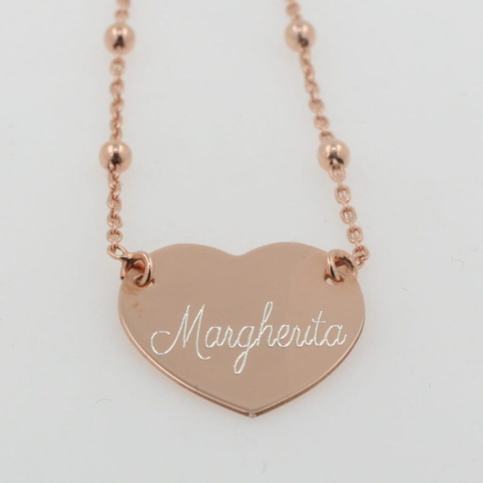 Collana Ciondolo Cuore personalizzabile argento rosato