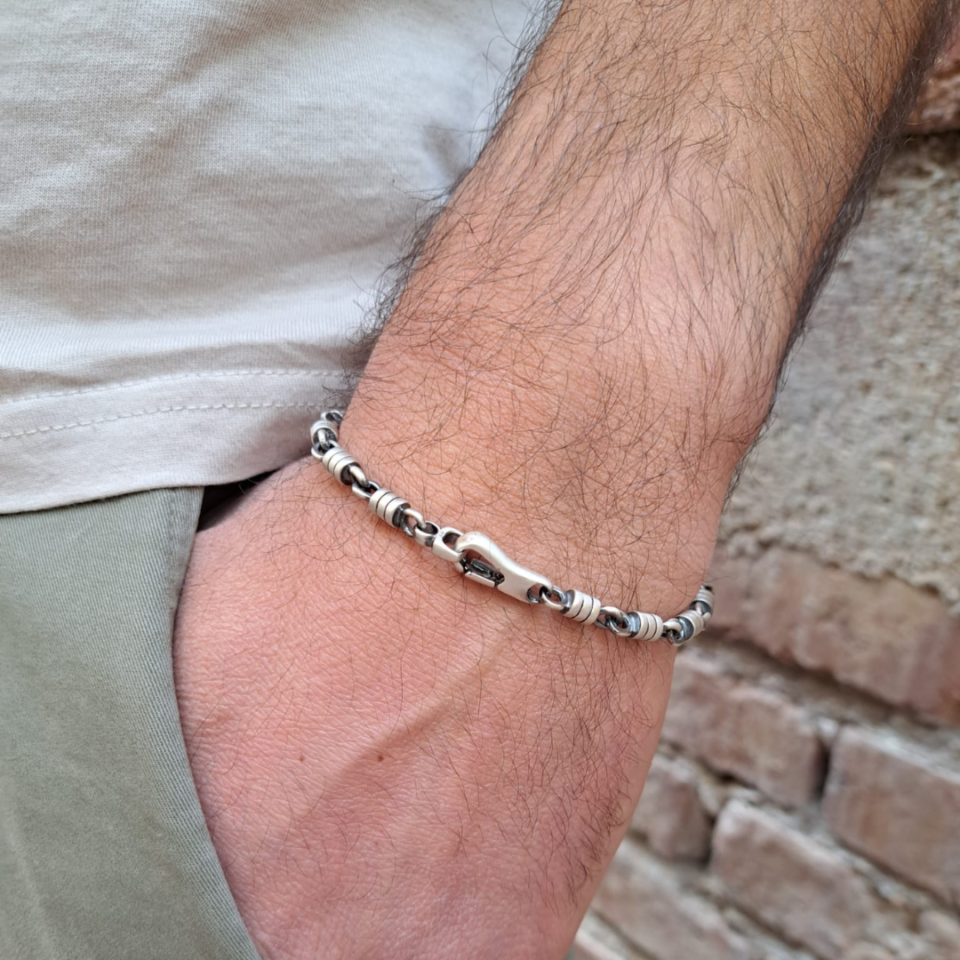 Bracciale maglia particolare da uomo in argento pieno
