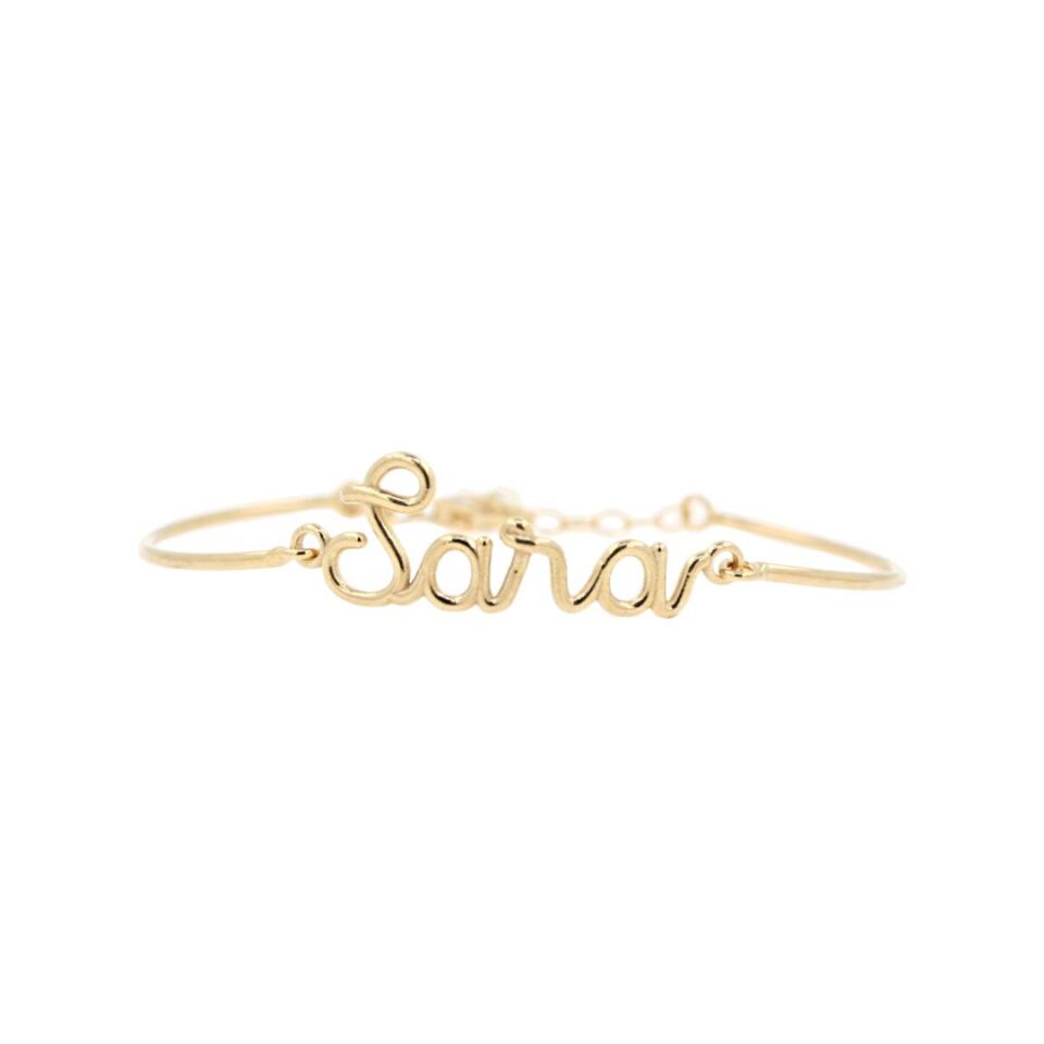 Bracciale in argento dorato con nome fatto a mano