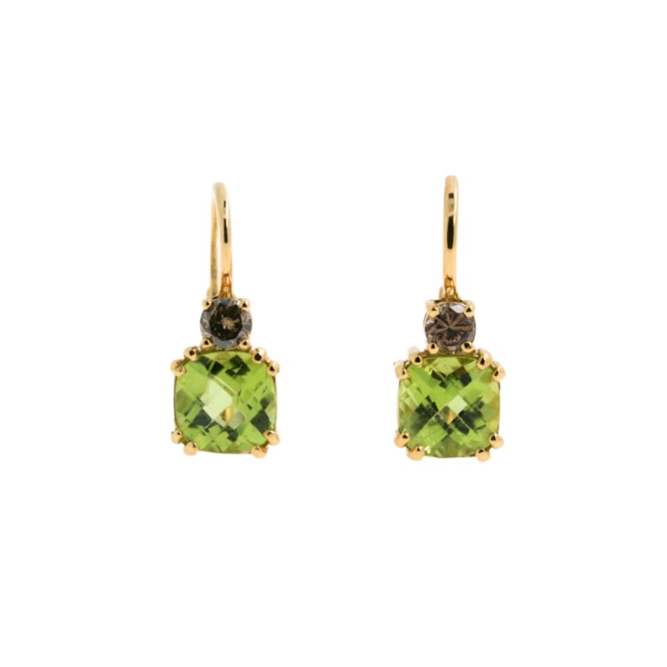 coppia di orecchini in oro giallo con peridoto