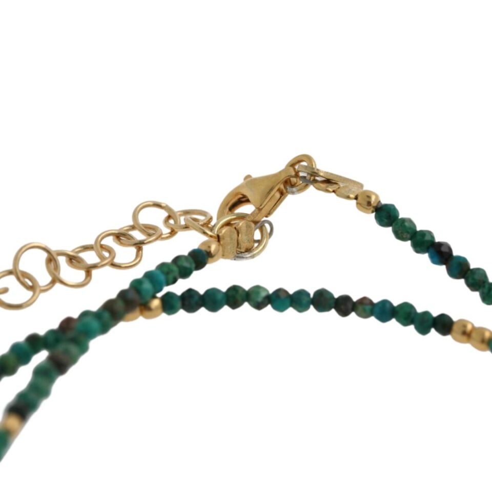 collana con azzurrite e dettagli in argento dorato