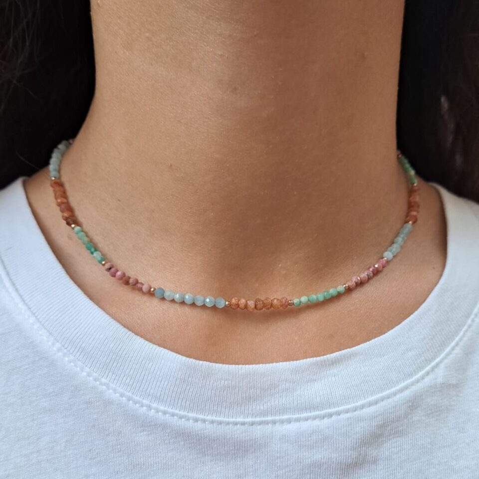 collana pietre naturali e argento rosato