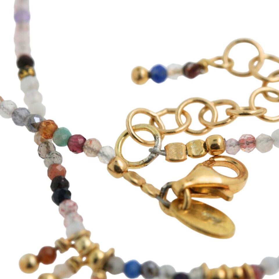 collana in argento dorato e quarzi