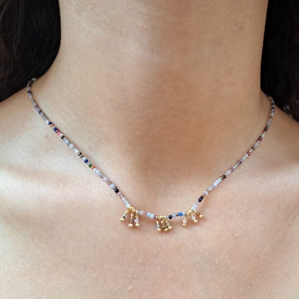 collana di quarzi colorati in argento 925 dorato