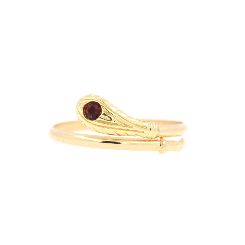 anello a serpente regolabile in oro giallo e pietra rossa