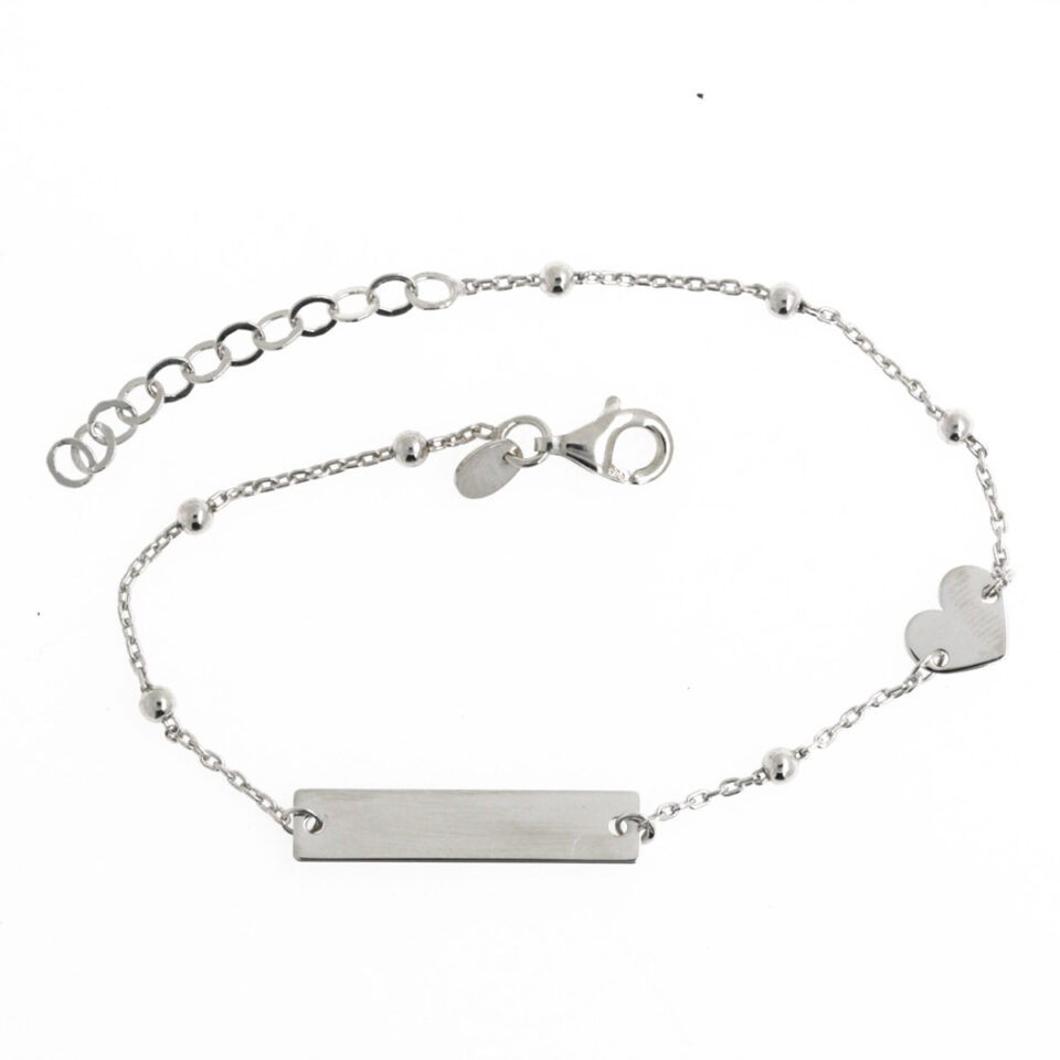 bracciale in argento 925 con cuore e piastrina personalizzabile