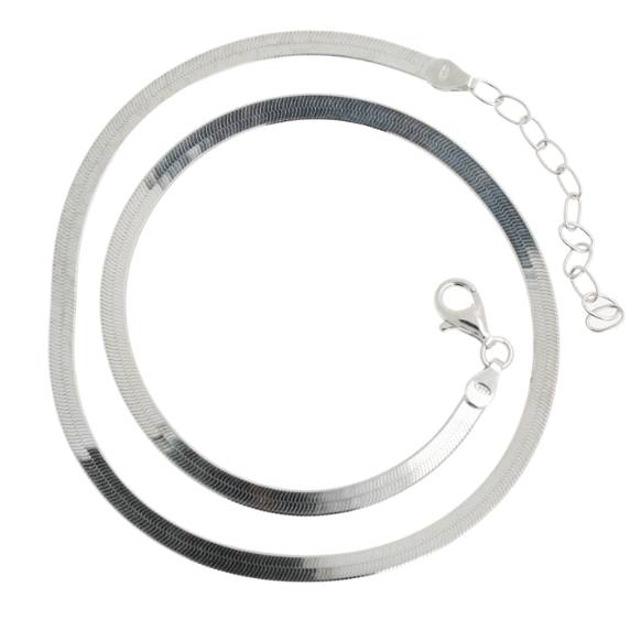 collana modello snake piatto in argento rodiato