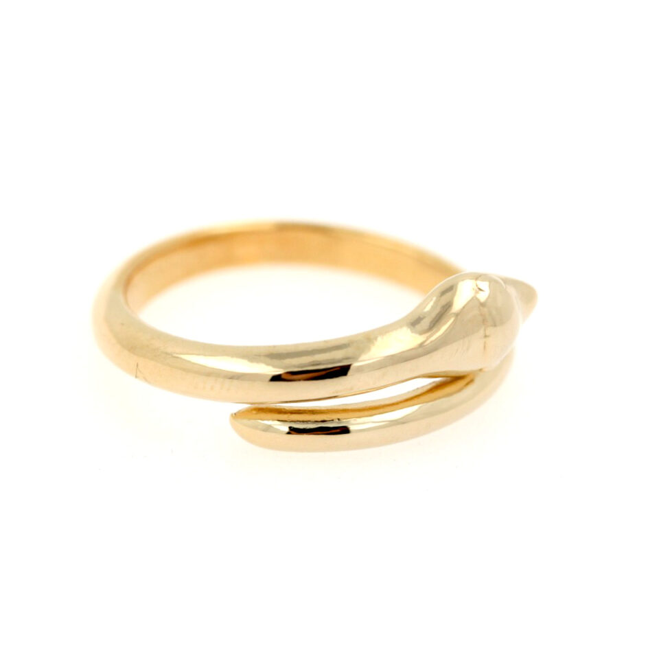 anello a serpente in argento dorato