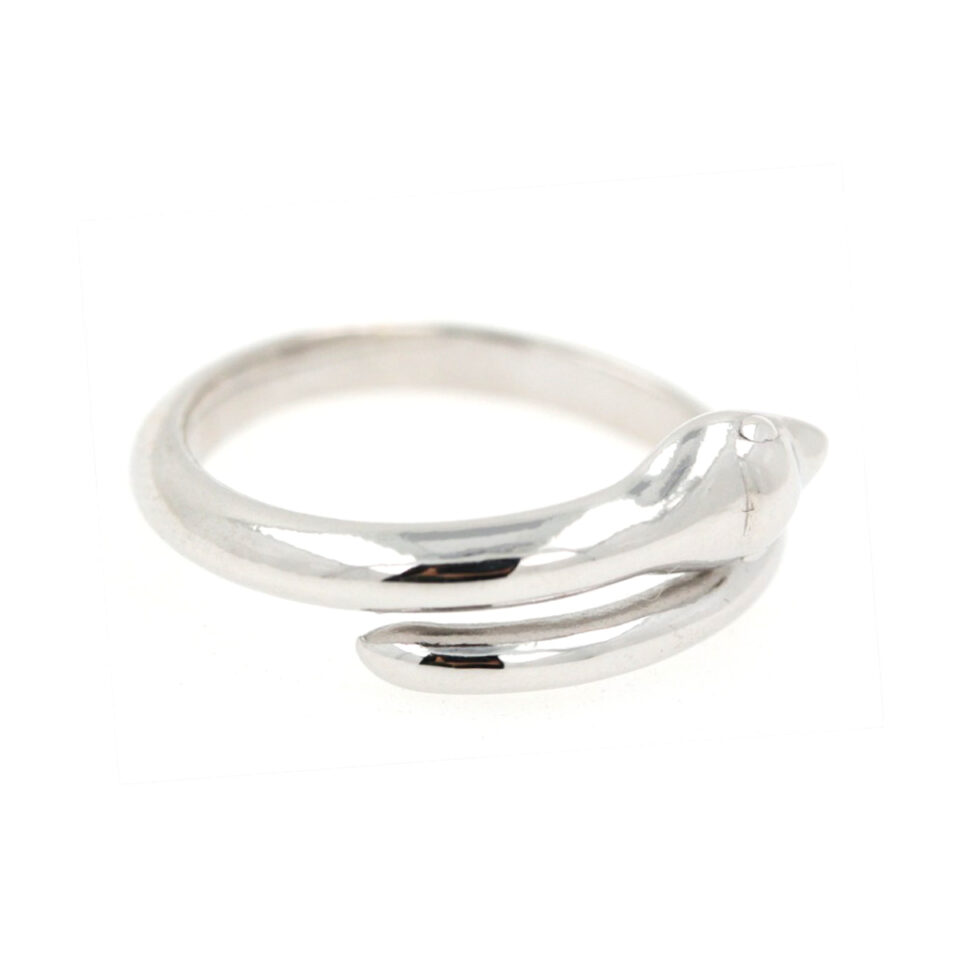anello a serpente in argento rodiato lucido
