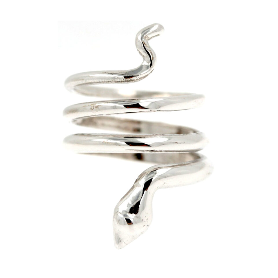 anello a serpente in argento rodiato lucido