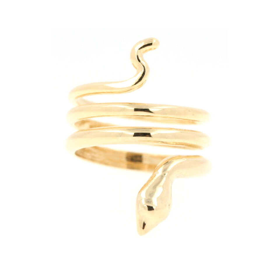 anello serpente a spirale in argento dorato