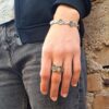 parure di bracciale e anello in argento a forma di margherite