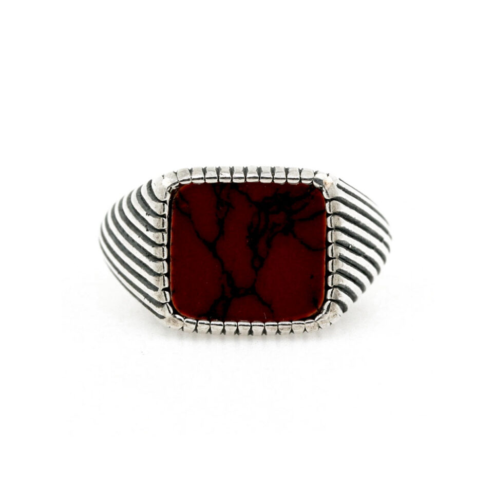 anello chevalier da uomo con diaspro rosso naturale