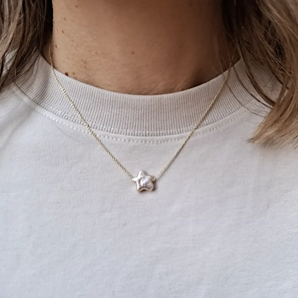 collana in oro 9 kt e perla a forma di stella