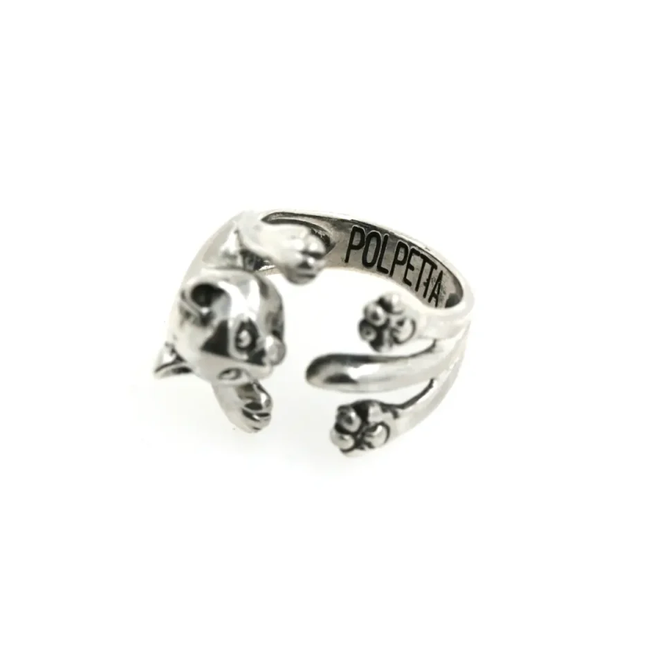 anello gatto in argento in incisione interna in stampato maiuscolo