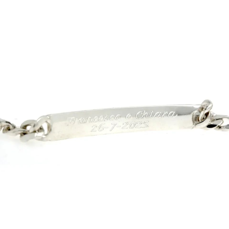 bracciale grumetta in argento con piastrina con frase incisa