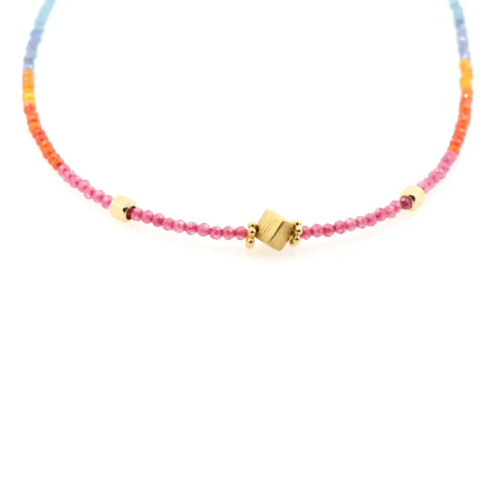 collana di zirconi multicolor con componenti in argento dorato