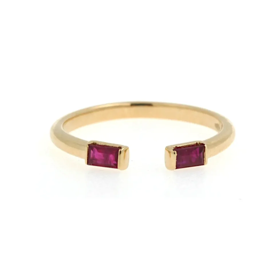 anello aperto con coppia di rubini taglio baguette