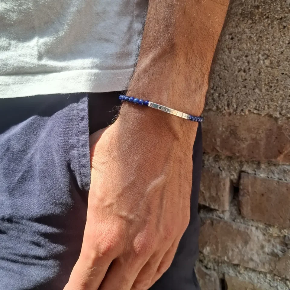 Bracciale personalizzabile in argento e lapislazzuli