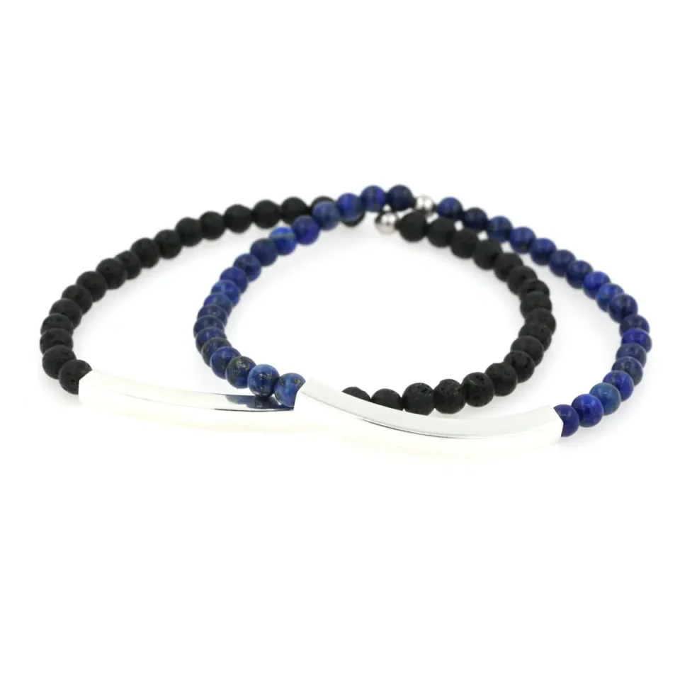 Bracciale personalizzabile in argento e lapislazzuli o pietra lavica