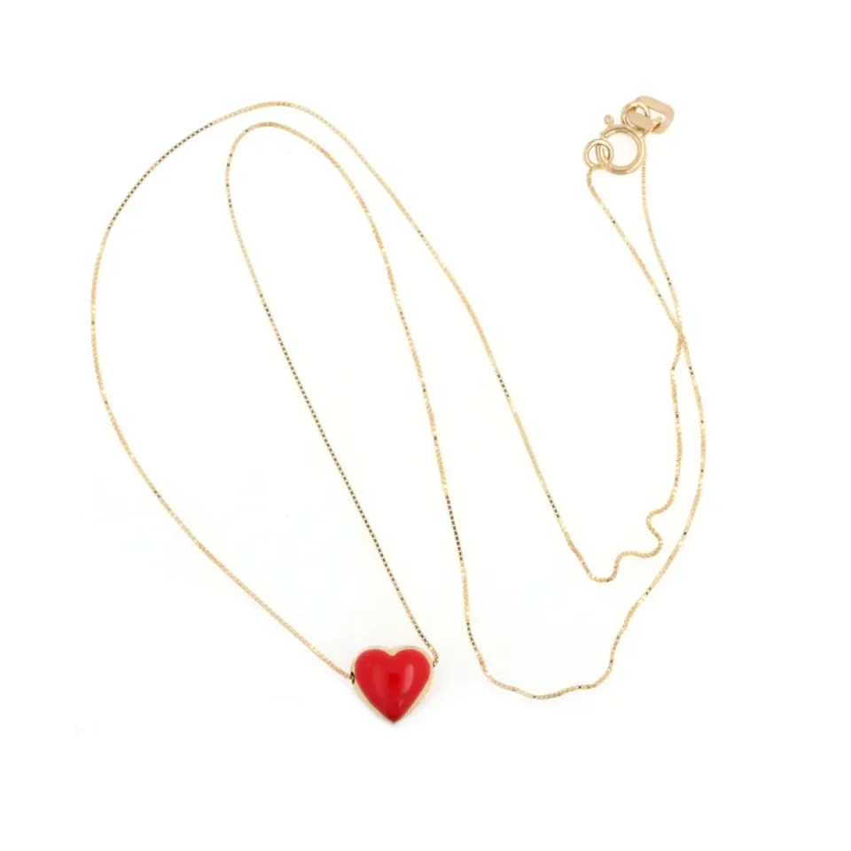 Collana in oro giallo con cuore rosso